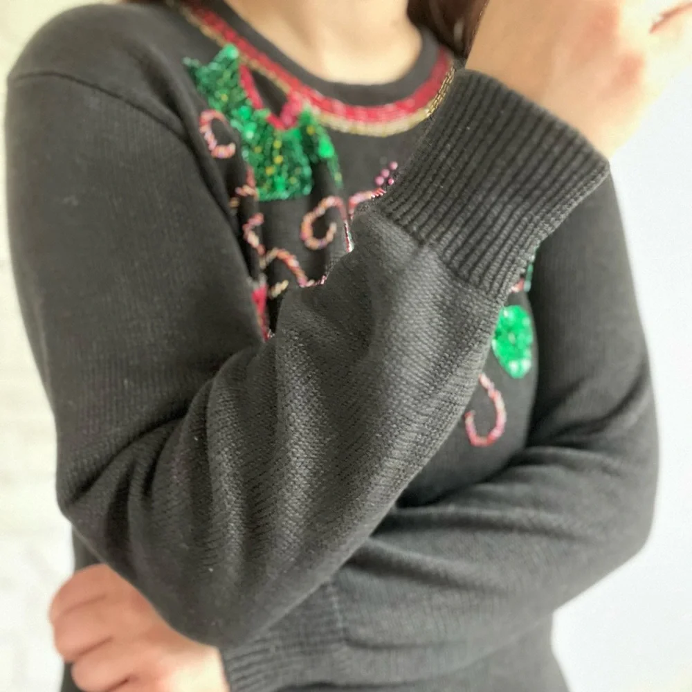 VINTAGE Women’s Sweater Sequins Embellished Festive Knit Size Large - Picture 12 of 12